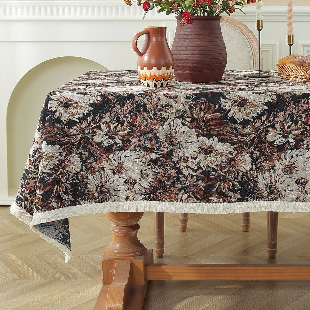 Vintage Floral Print Tablecloth - Elegant Cotton Fabric for Dining Table