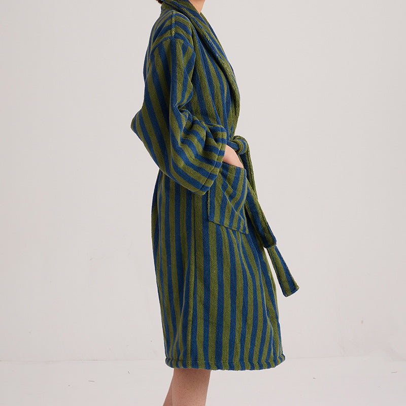 Striped Long-Staple Cotton Bathrobe - Soft and Cozy for Relaxation