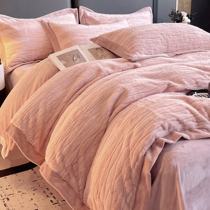 Double-Sided Fleece 4-Piece Duvet Cover Set – Thick Winter Warm Bedding – Duvet Cover 200×230 cm, Rounded-Corner Flat Sheet + 2 Pillowcases | Jenvra Home Textile