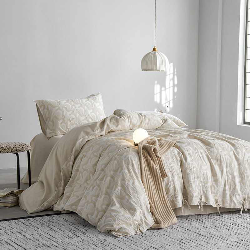 Vintage Linen-Cotton 4-Piece Bedding Set – Breathable, Soft & Elegant Floral Design