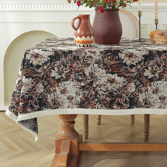 Vintage Floral Print Tablecloth - Elegant Cotton Fabric for Dining Table