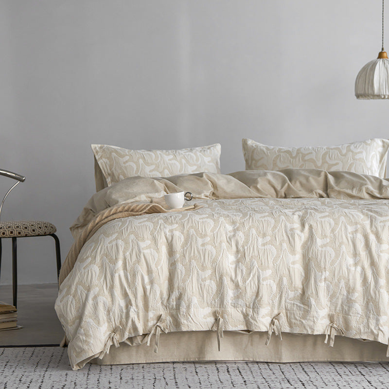 Vintage Linen-Cotton 4-Piece Bedding Set – Breathable, Soft & Elegant Floral Design