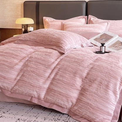 Double-Sided Fleece 4-Piece Duvet Cover Set – Thick Winter Warm Bedding – Duvet Cover 200×230 cm, Rounded-Corner Flat Sheet + 2 Pillowcases | Jenvra Home Textile
