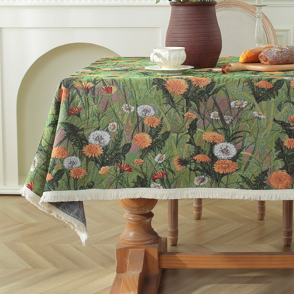 Vintage Floral Print Tablecloth - Elegant Cotton Fabric for Dining Table