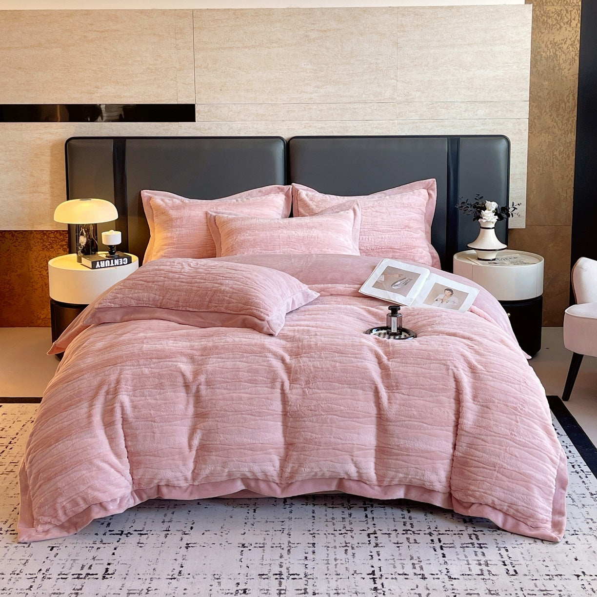 Double-Sided Fleece 4-Piece Duvet Cover Set – Thick Winter Warm Bedding – Duvet Cover 200×230 cm, Rounded-Corner Flat Sheet + 2 Pillowcases | Jenvra Home Textile