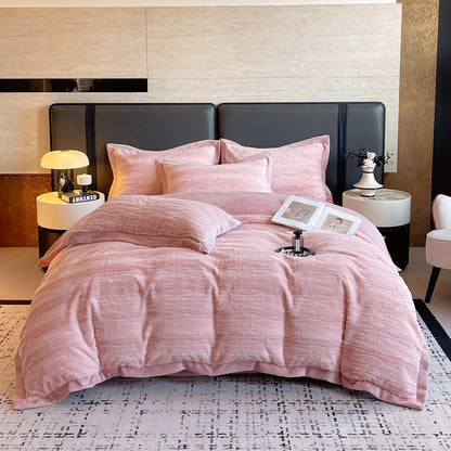 Double-Sided Fleece 4-Piece Duvet Cover Set – Thick Winter Warm Bedding – Duvet Cover 200×230 cm, Rounded-Corner Flat Sheet + 2 Pillowcases | Jenvra Home Textile