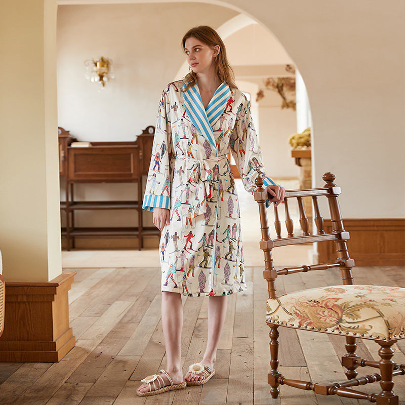 Velvet Luxe Robe - Elegant Silk Touch with Striped Details