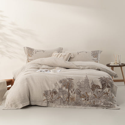 100% French Linen 4-Piece Bedding Set – Breathable, Natural & Relaxed Comfort