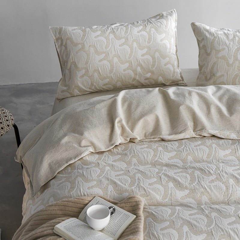 Vintage Linen-Cotton 4-Piece Bedding Set – Breathable, Soft & Elegant Floral Design