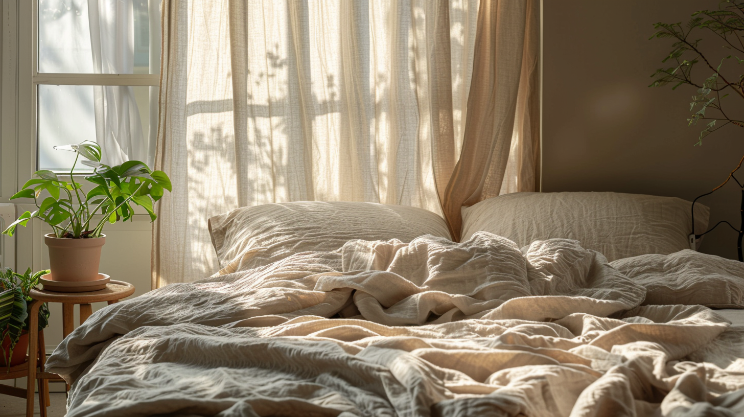  Natural Living Collection by Jenvra — breathable natural linen bedding in soft daylight.
